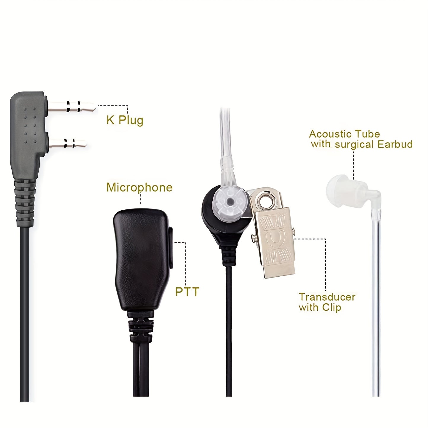 5pcs 2 Pin Acoustic Tube Walkie Talkies Earpiece With Mic Compatible With Baofeng UV-5R 888S Two Way Radio