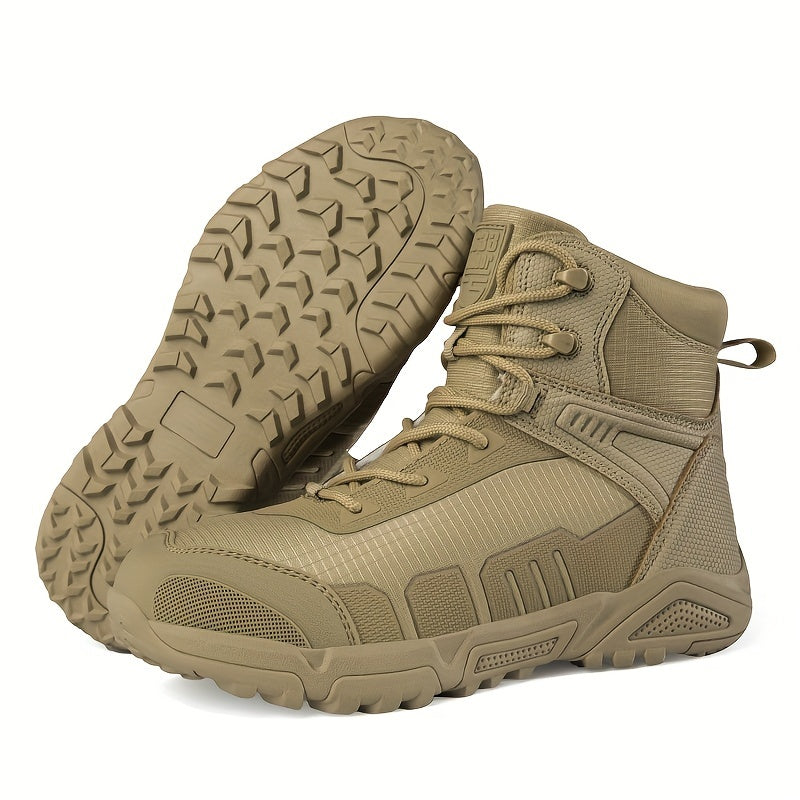 Men's Trendy Solid Hiking Boots, Comfy Non Slip Lace Up Durable Shoes For Men's Outdoor Activities