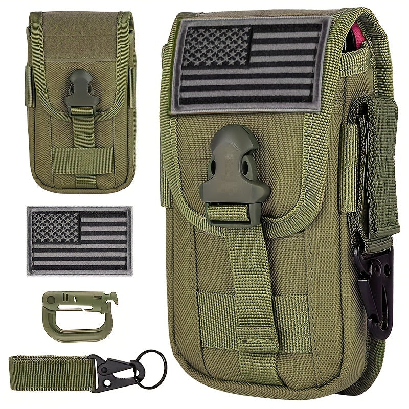 US Flag Patch Tactical Molle Cell Phone Holster Pouch - Smartphone Case for 4.7"-6.7" with Armor Case, D-Ring, and Gear Clip - Waist Bag Belt Gadget Bag