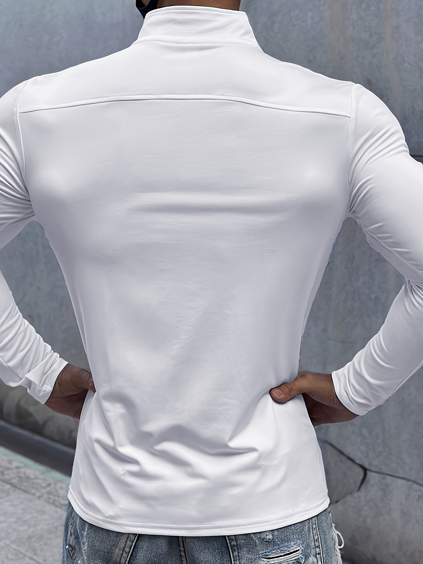 Men's Solid Henley Shirt, Active Half Zipper Stand Collar Slim-fit Long Sleeve Shirt For Spring Fall Outdoor Activities