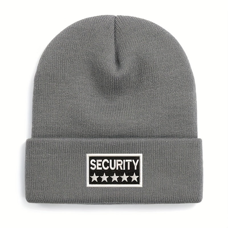100% Acrylic Unisex Security Embroidered Knit Beanie Cap - Soft, Comfortable, Windproof & Lightweight Winter Hat for Men and Women with Elasticity